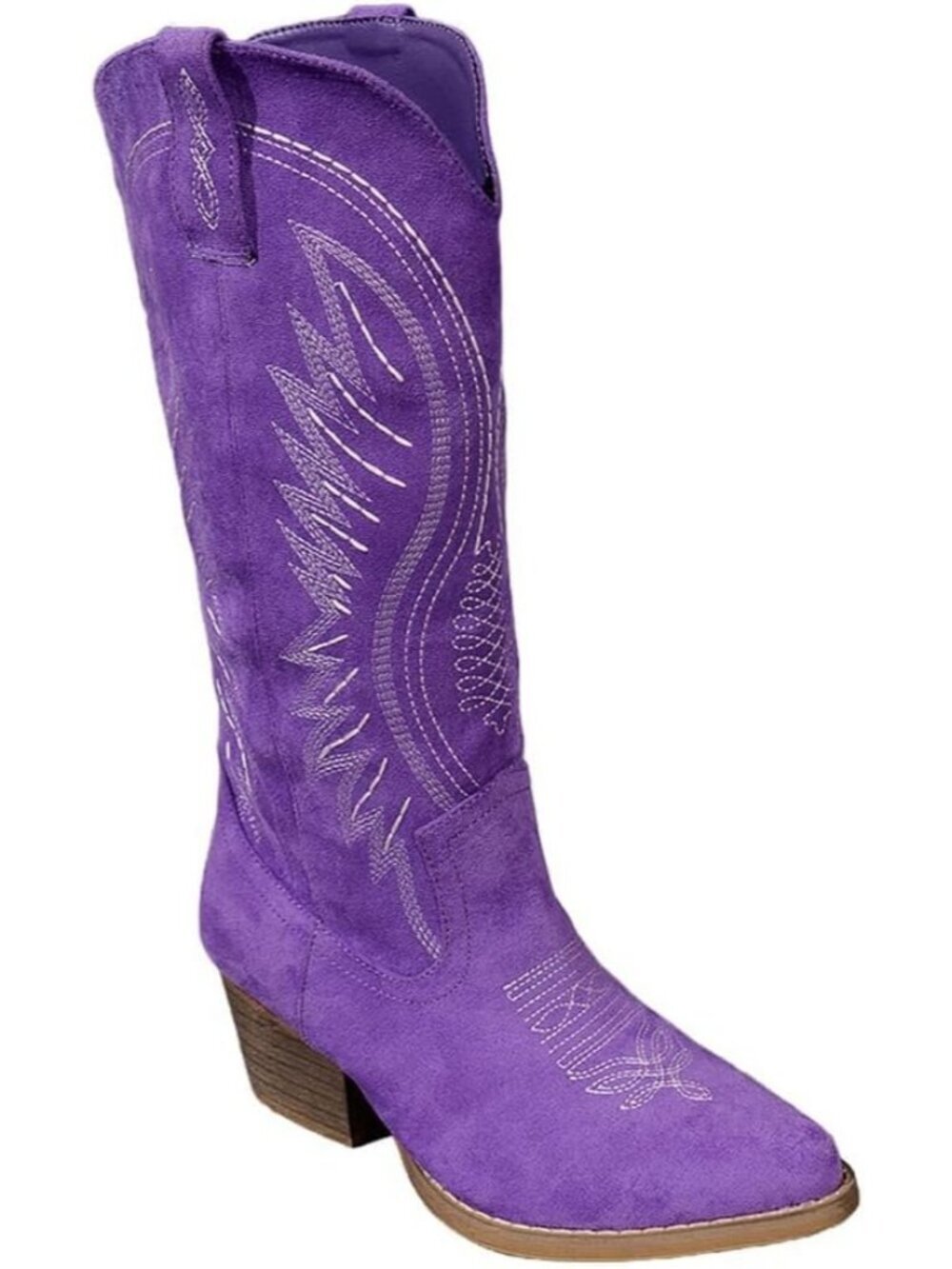 Women's Purple Western Cowboy Boots Embroidered Ankle With Chunky Block Heel